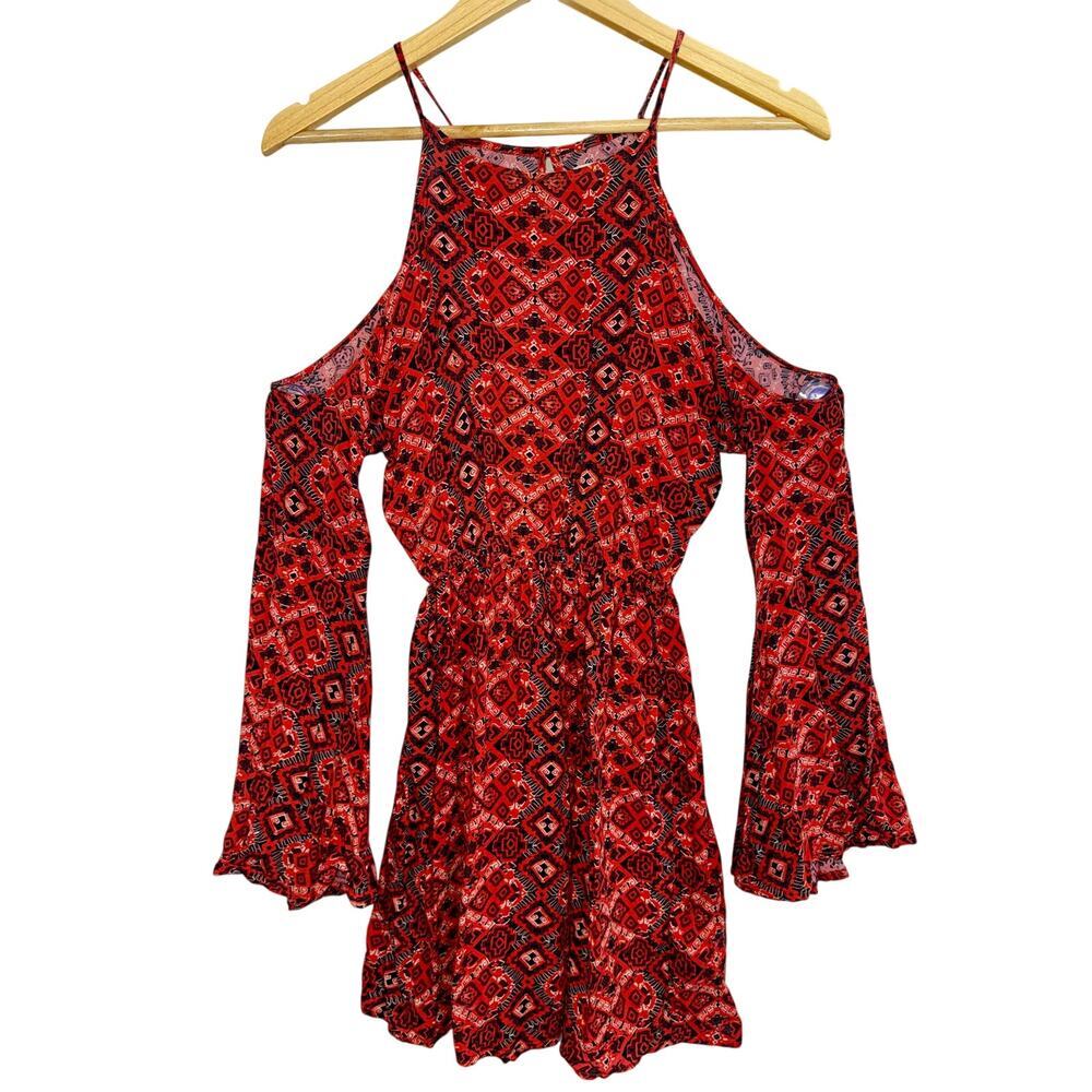 Abercrombie & Fitch Red Black Cold Shoulder Long Sleeve Mini Dress Women Size XS